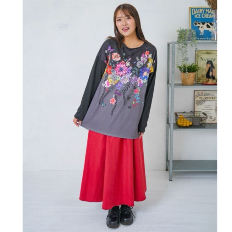 Scolar 花×夜空柄ミックス裏毛チュニック