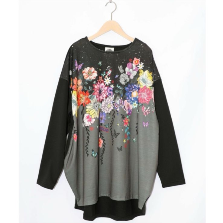  Scolar 花×夜空柄ミックス裏毛チュニック 長袖 チュニック