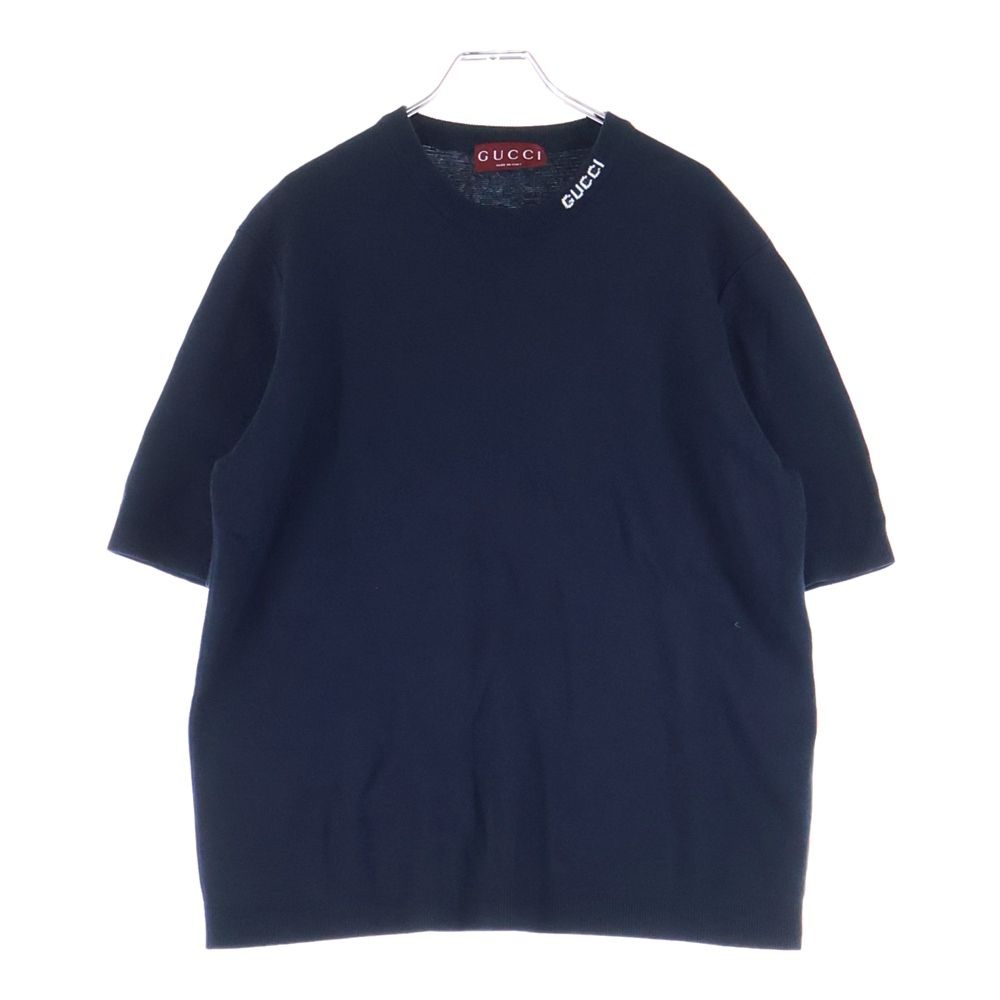 GUCCI グッチ 24AW インターシャ シルクコットン ロゴ刺繍 Tシャツ カットソー ブラック