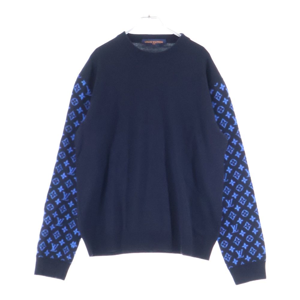 LOUIS VUITTON ルイヴィトン 23AW モノグラムスリーブ 切替 カシミヤ混ウール ニットセーター ネイビー ブルー RM231Q R93 HON42W