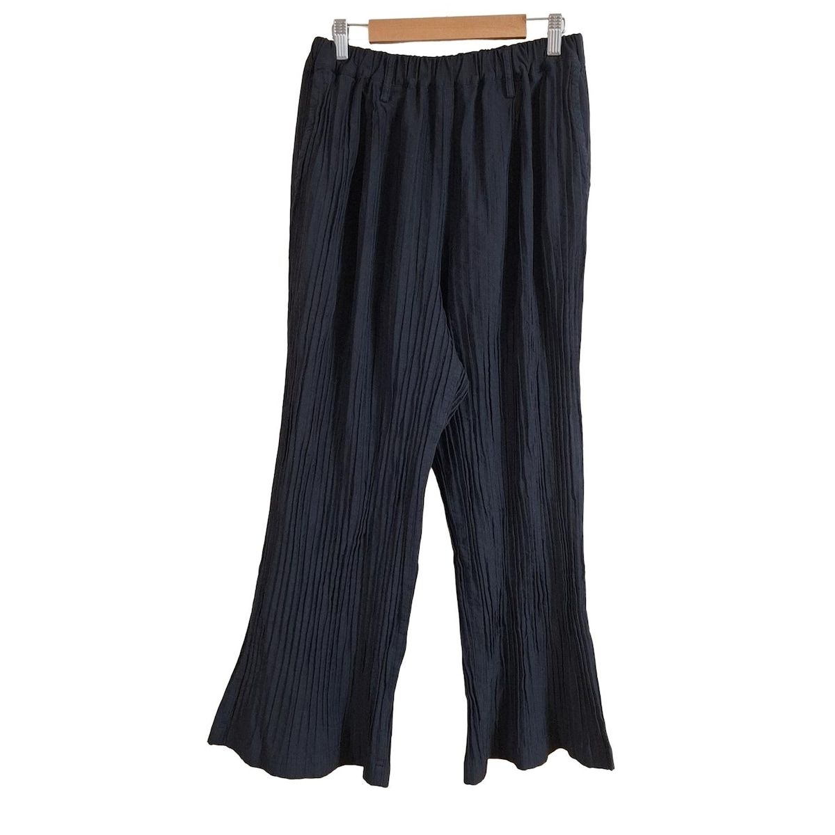 Plantation プランテーション パンツ サイズM レディース - 黒 フルレングス ウエストゴム ストライプ プリーツ