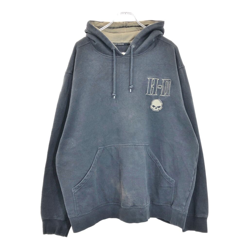 HARLEY ハーレーダビッドソン スカルロゴ スウェット パーカー モーターサイクル ブラック メンズ XL 古着 V 3542