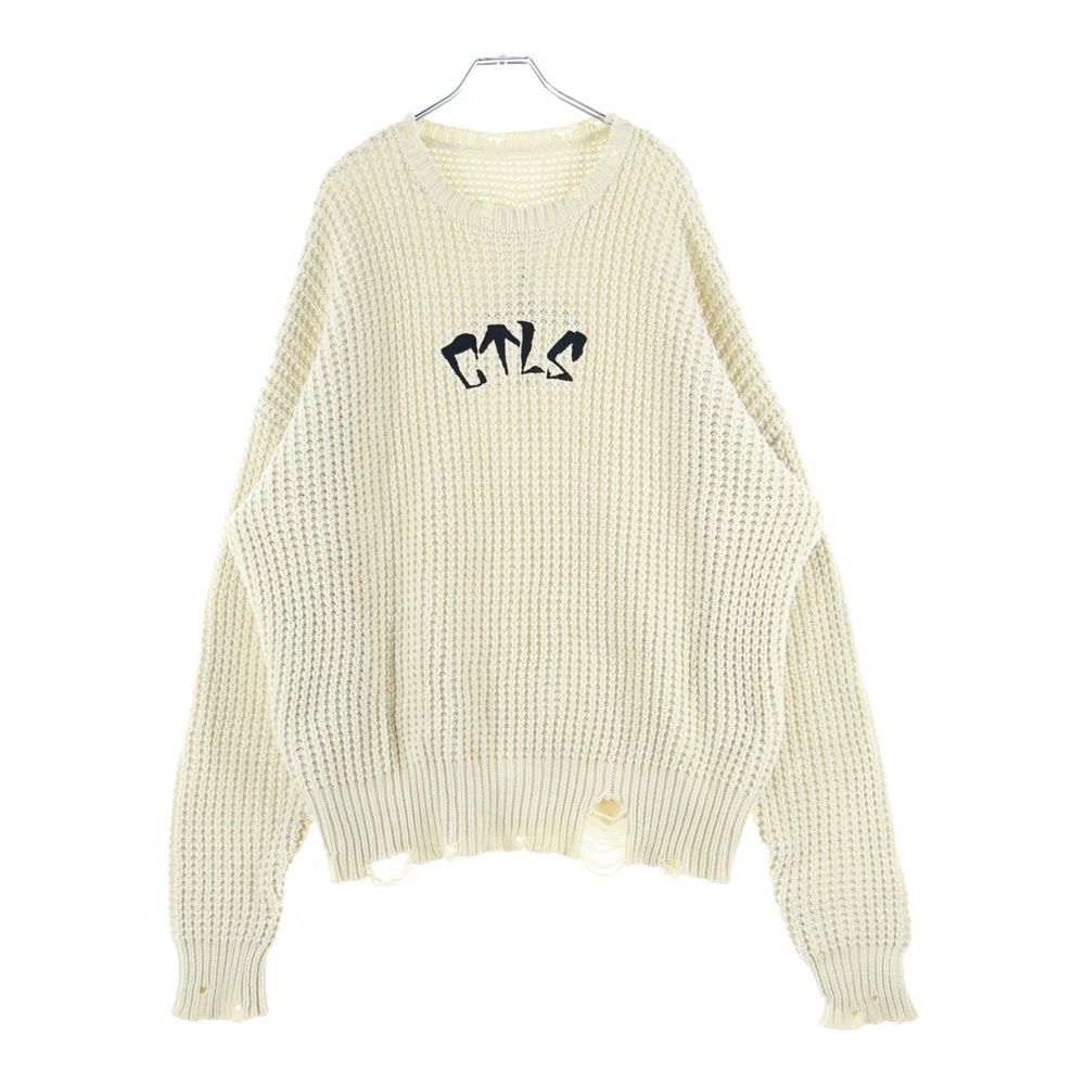 cvtvlist カタリスト 23AW クラッシュ加工 刺繍ロゴ オーバーサイズ ニットセーター ベージュ 2301100202