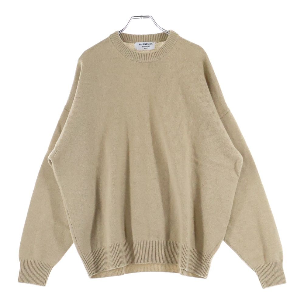 BALENCIAGA バレンシアガ バックロゴ刺繍 クルーネックカシミヤニットセーター ベージュ 681983 T4124