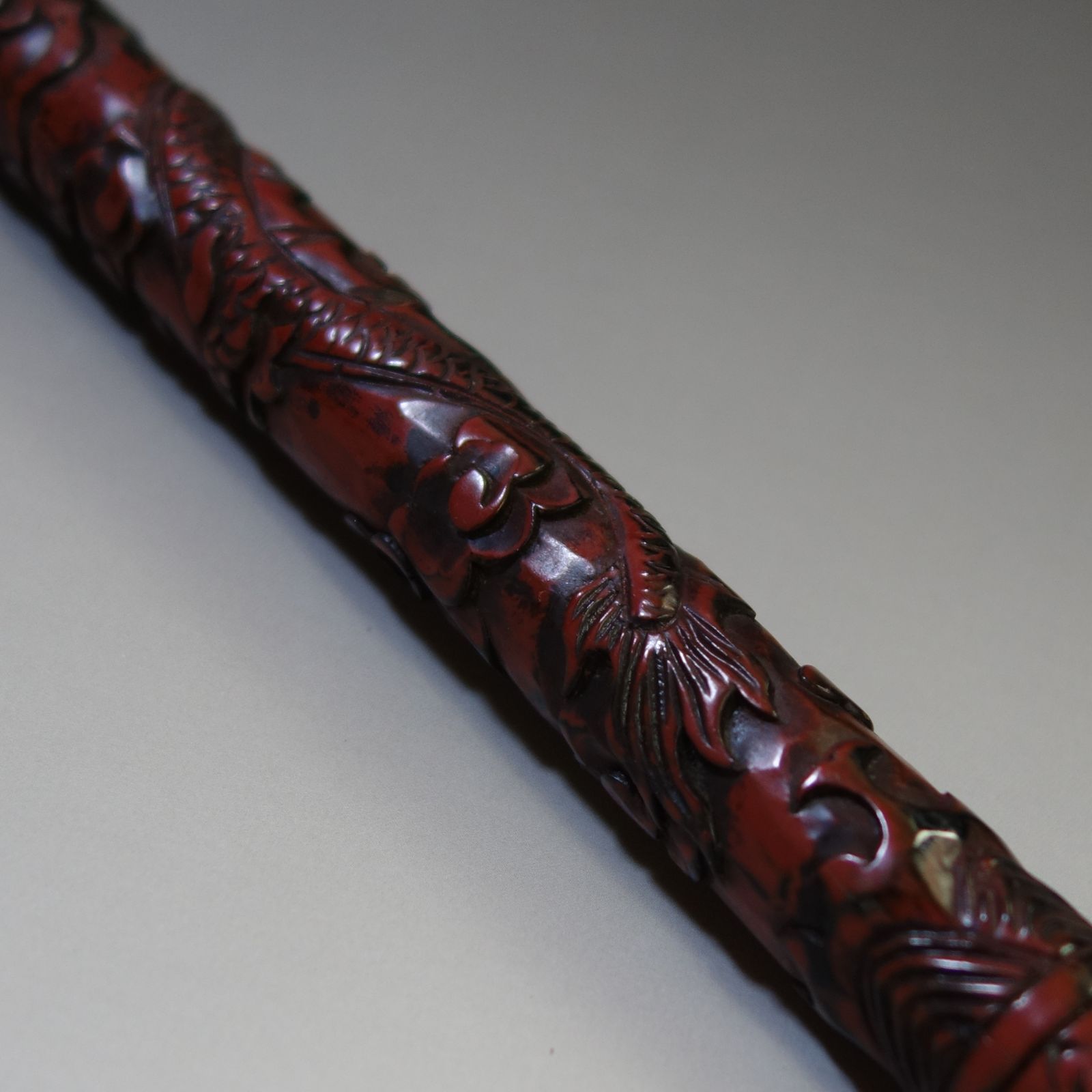 堆朱 筆筒 中国製 中国美術 【 木彫堆朱 四本爪の龍 香筒 】漆器 中国古玩 骨董 古美術