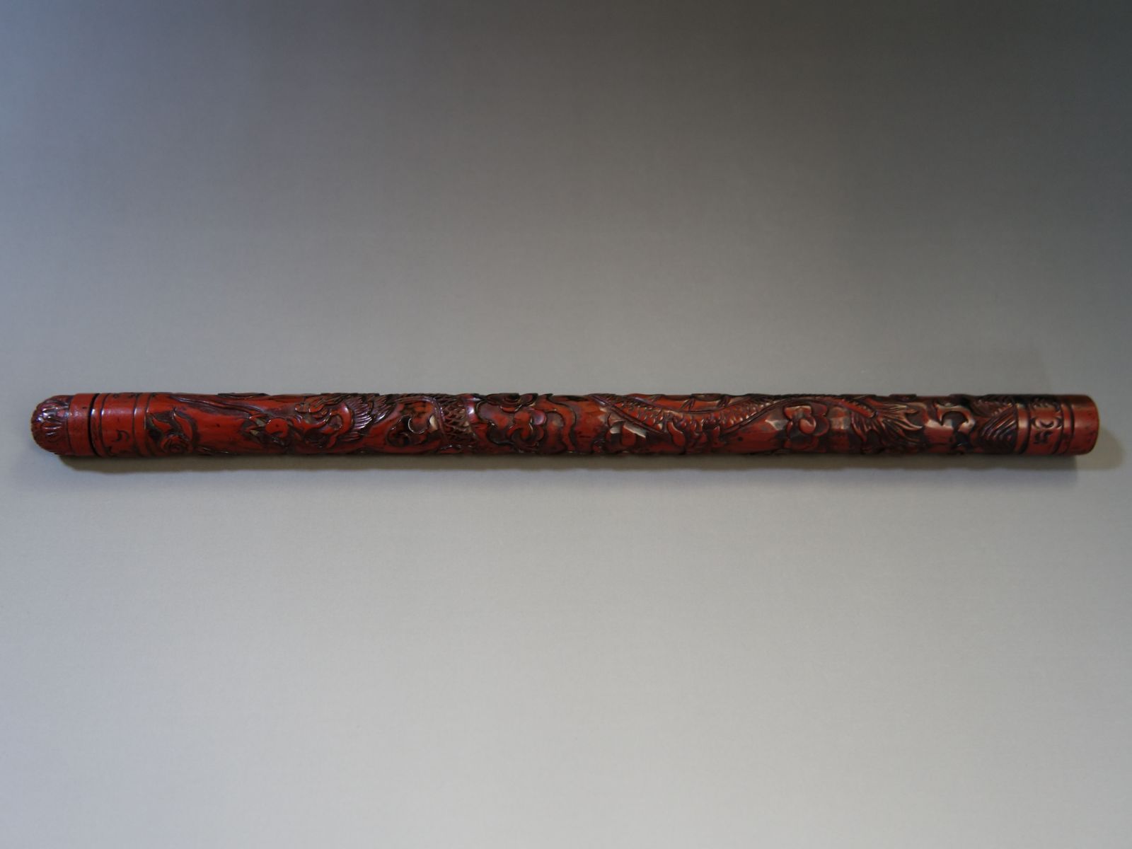 中国美術 【 木彫堆朱 四本爪の龍 香筒 】漆器 中国古玩 骨董 古美術