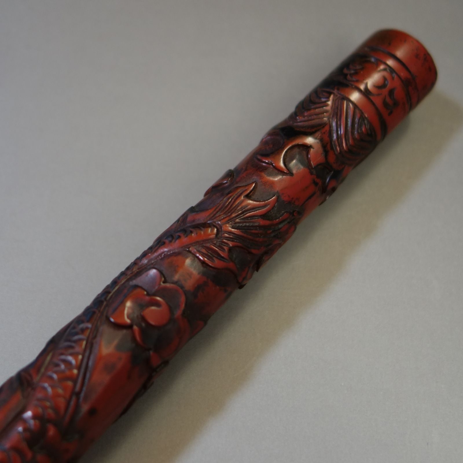 中国美術 【 木彫堆朱 四本爪の龍 香筒 】漆器 中国古玩 骨董 古美術