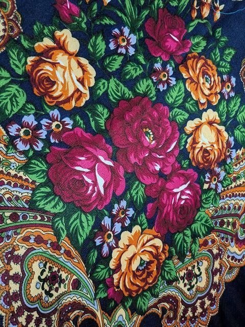 華やか～花柄プリントが鮮やかな大判マントン ダークネイビー