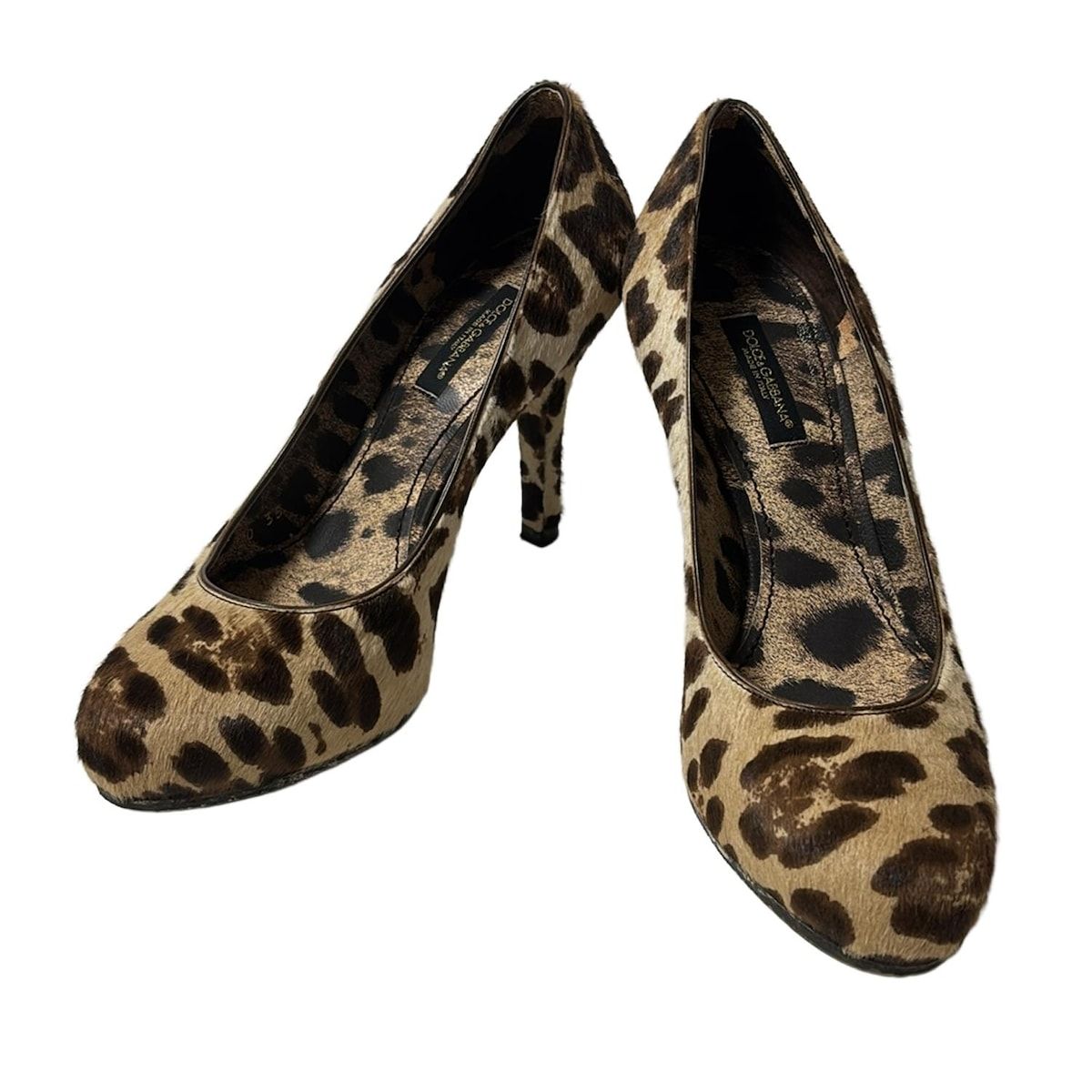 DOLCE-GABBANA ドルチェアンドガッバーナ パンプス 35 レディース - ベージュ×ダークブラウン 豹柄 アウトソール張替済