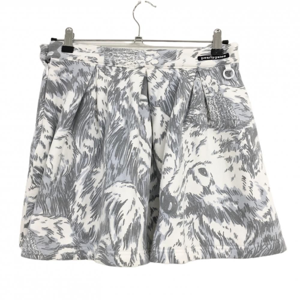 パーリーゲイツ スカート 白×グレー×ライトブルー 総柄 裏起毛 レディース 1 M ゴルフウェア PEARLY GATES