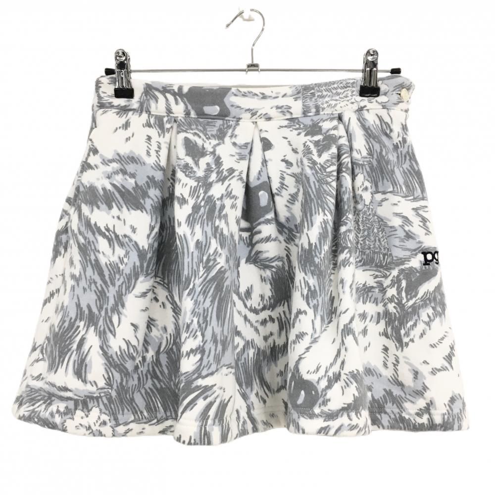 パーリーゲイツ スカート 白×グレー×ライトブルー 総柄 裏起毛 レディース 1 M ゴルフウェア PEARLY GATES