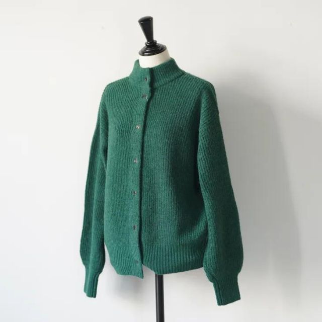 sosotto ソソット アルパカ風片畦2WAYハイネック green ニット カーディガン 前後2WAY 25AW