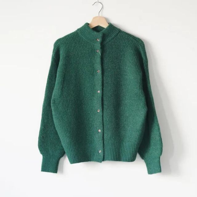 sosotto ソソット アルパカ風片畦2WAYハイネック green ニット カーディガン 前後2WAY 25AW