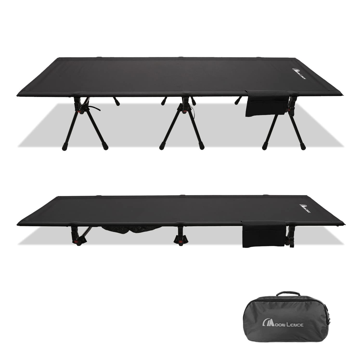 MOON LENCE キャンプ コット 第4代 アウトドアベッド ワイド 2WAY ハイ ロー切替 組立簡易 折りたたみ式 コンパクト 防災 キャリーバッグ付き 耐荷重180kg アップグレード版 説明書付き