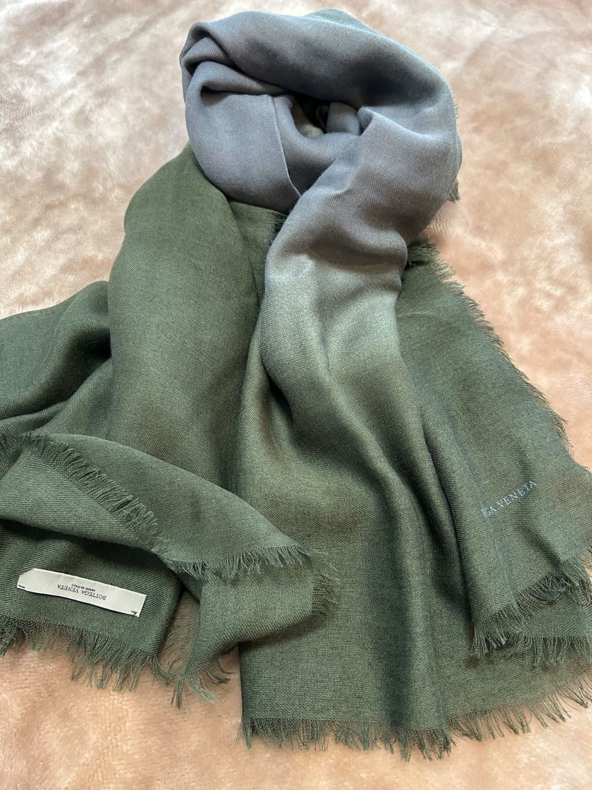 ボッテガヴェネタBOTTEGA VENETAボッテガベネタマフラーストールショールスカーフ緑色ウール100%縦136横134イタリア製ユニセックス男女兼用 レディースlady s LADYS女性用婦人ウィメンズwomen’sメンズmen’s男性用紳士