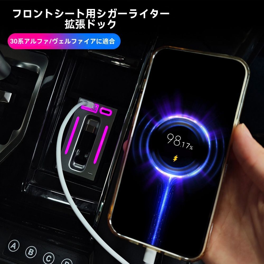 【送料無料】15～22年型 トヨタ エルファ/VELLFIRE 専用 点煙器 USB充電ドック 気氛ライト付き 高品質 1個セットCYB69限定入荷