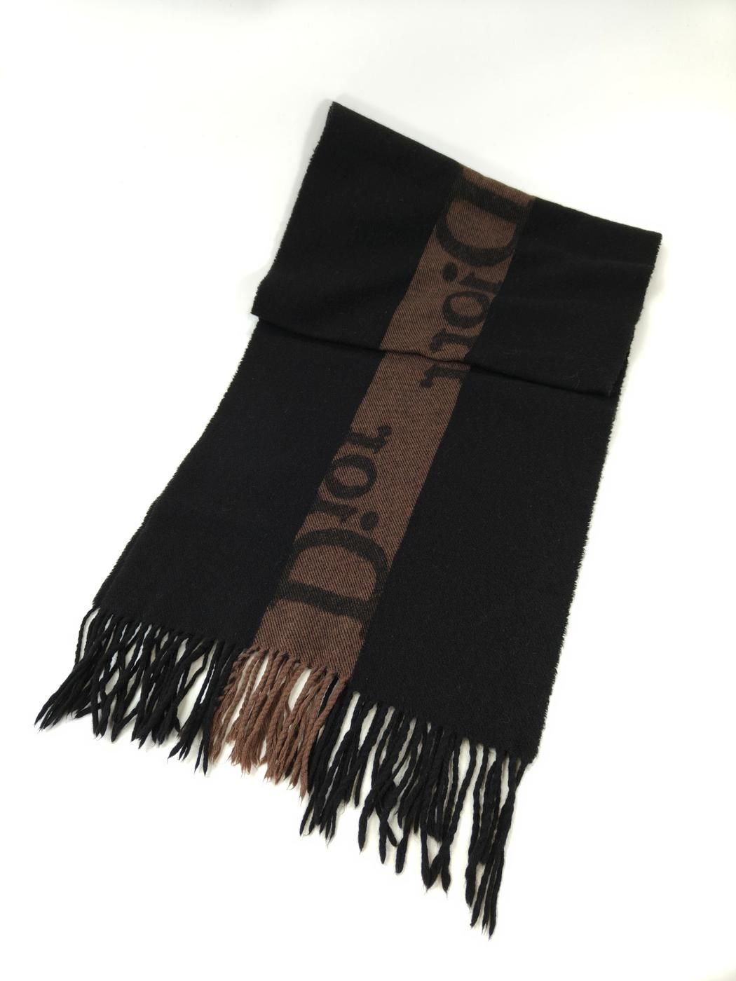 Christian Dior ディオール ロゴ柄 フリンジ マフラー ウール カシミヤ