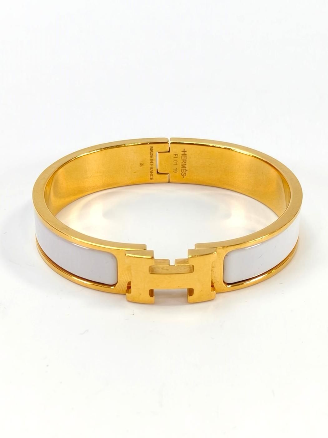 HERMES エルメス クリックH PM ブレスレット バングル ゴールド×ホワイト 管理番号 10496