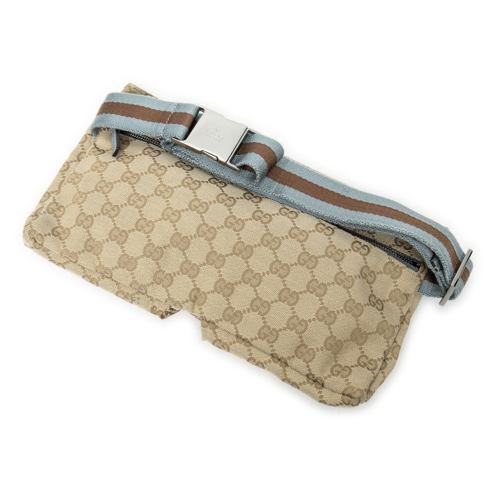 GUCCI グッチウエストポーチベージュ ブルーGGキャンバスA