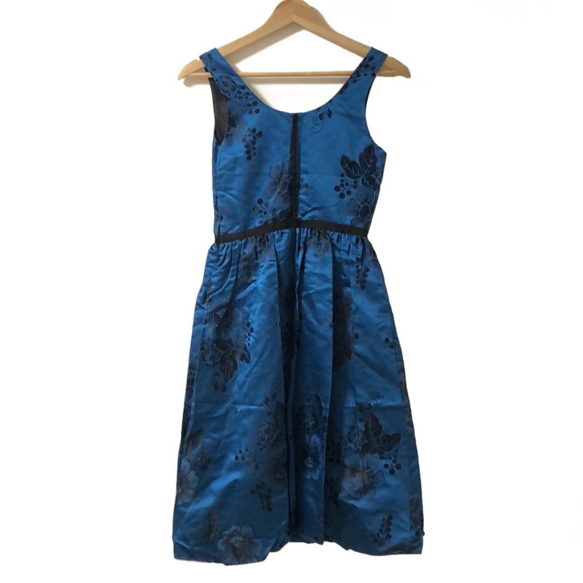 TAM ヴィヴィアンタム ワンピース サイズ0 XS レディース - ブルー×黒 ノースリーブ ひざ丈 シルク混 花柄