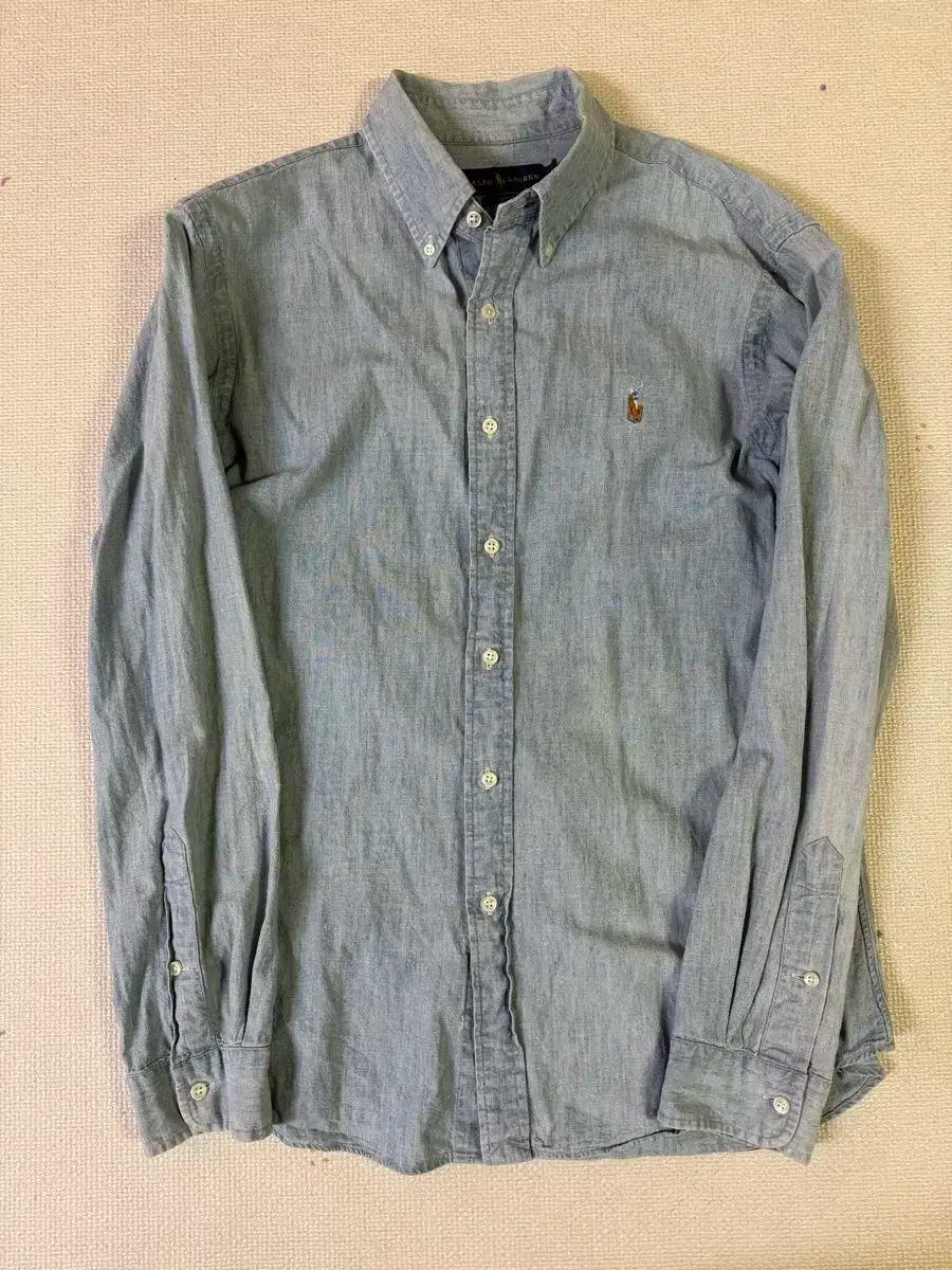 ポロ シャンブレー ライトブルー デニムシャツ スリムフィット L