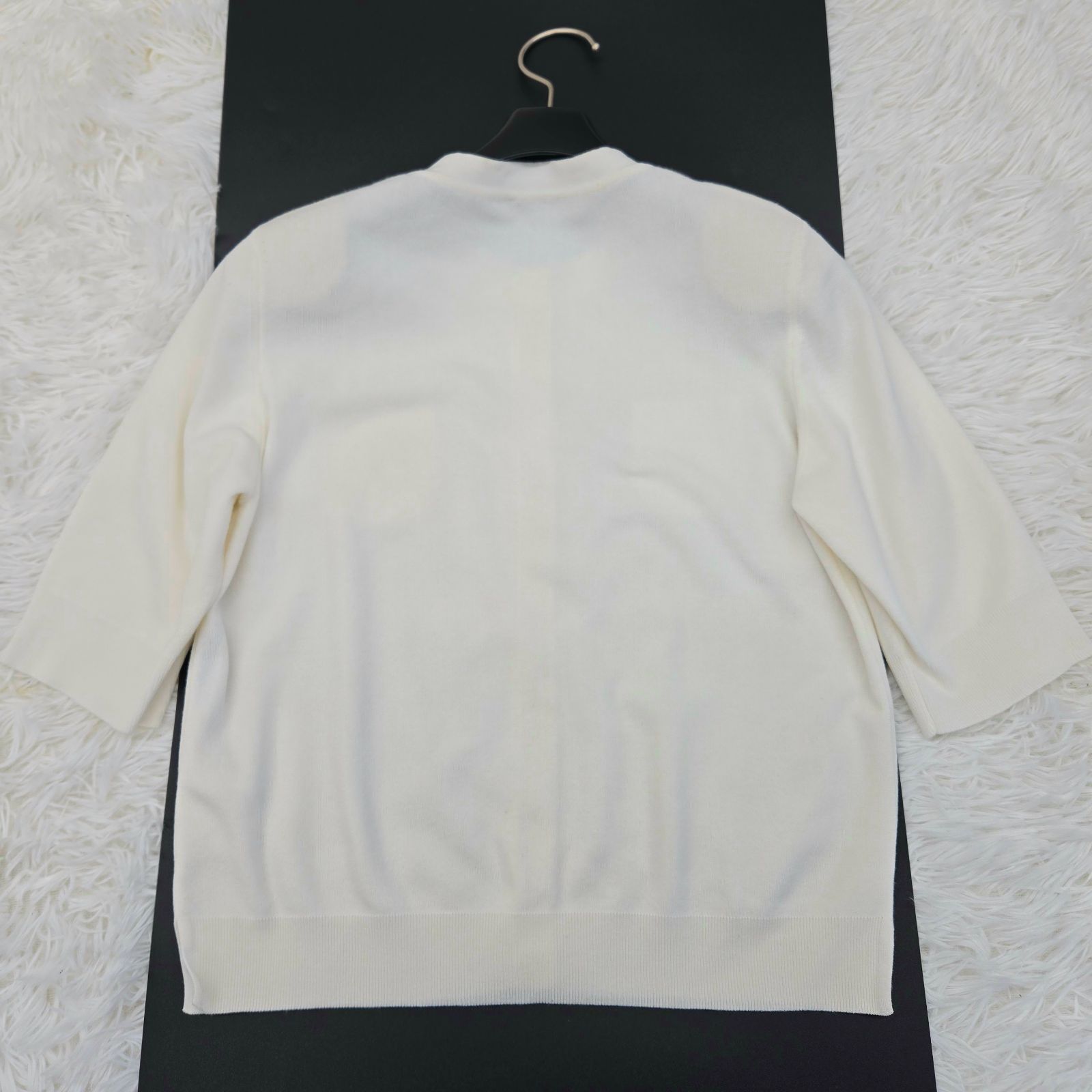 FOXY フォクシー カーディガン オードリナ 五分袖 ロゴボタン ポケット付き 38 Mサイズ相当 ホワイト系