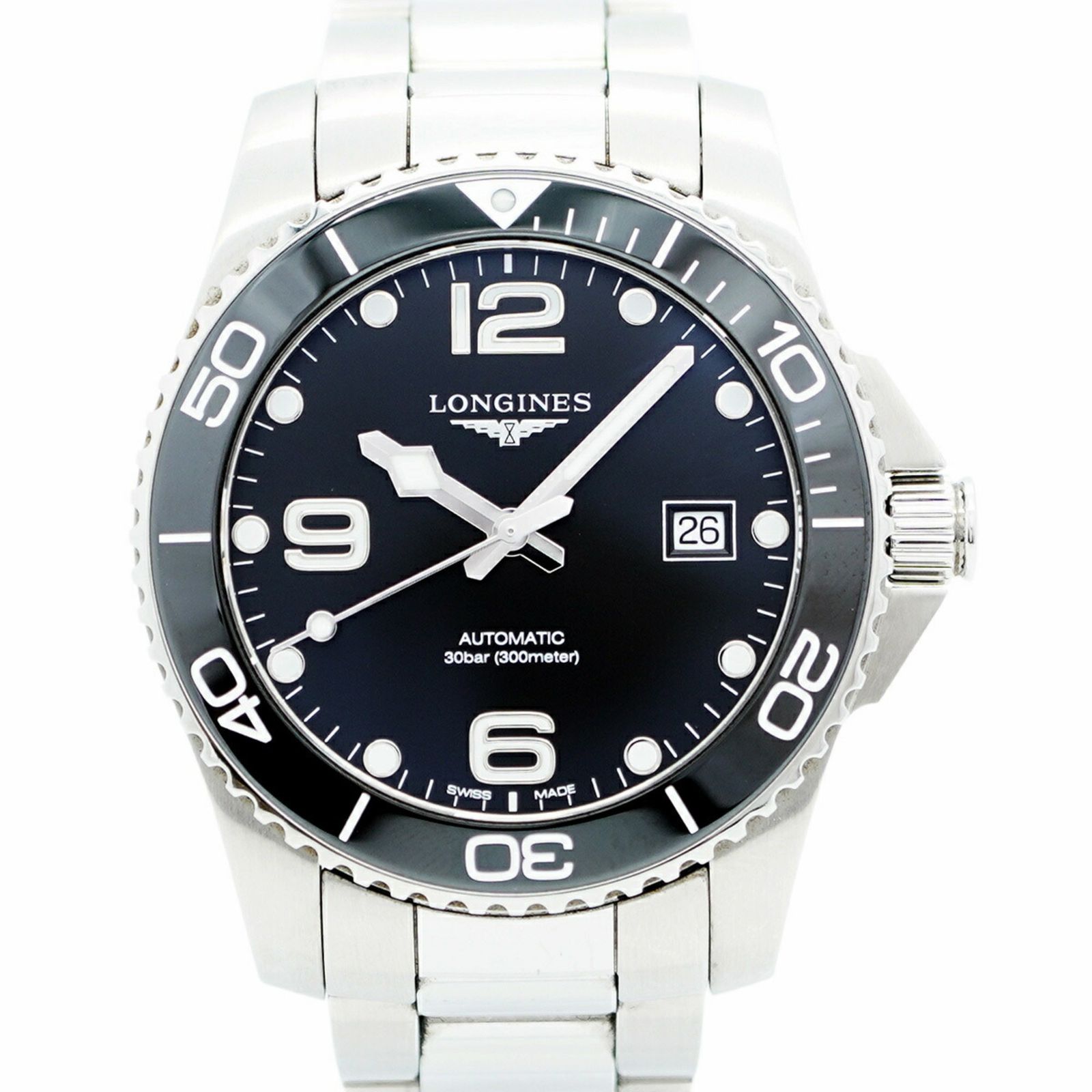 ロンジン ハイドロコンクエスト L3.781.4 黒文字盤腕時計 メンズ