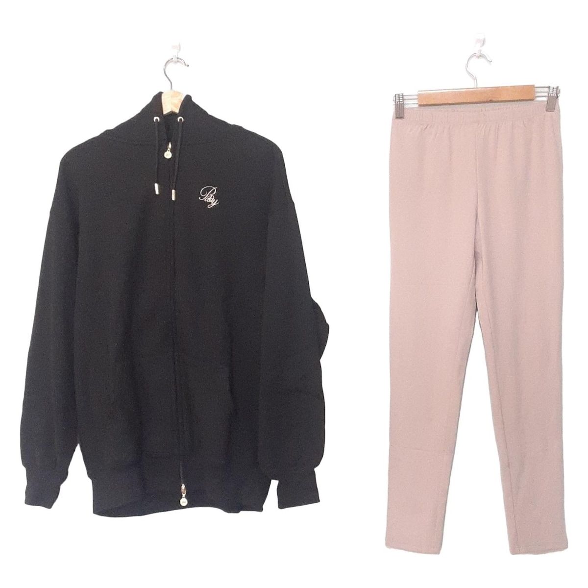 Rady レディ レディースパンツセットアップ レディース - 黒×ベージュ 裏起毛 ウエストゴム バックロゴ刺繍