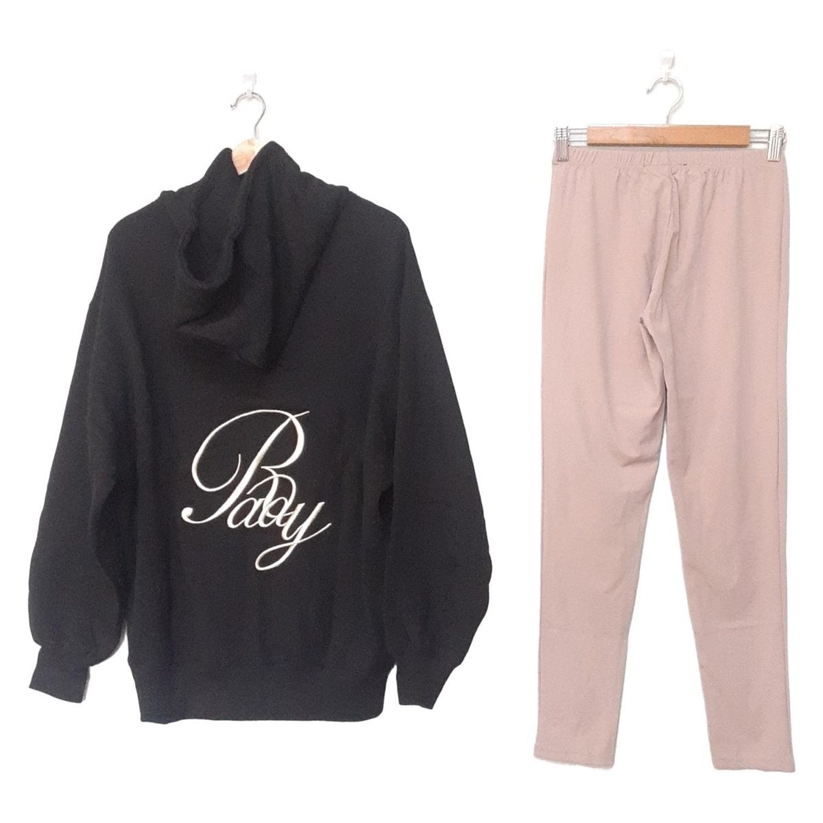 Rady レディ レディースパンツセットアップ レディース - 黒×ベージュ 裏起毛 ウエストゴム バックロゴ刺繍