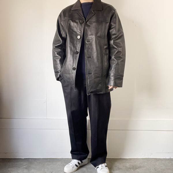M.JULIAN ブラック レザーロングジャケット　カーコート　WILSONS 古着 ウィルソンズ WILSONS M.JULIAN THINSULATE シンサレート レザー
