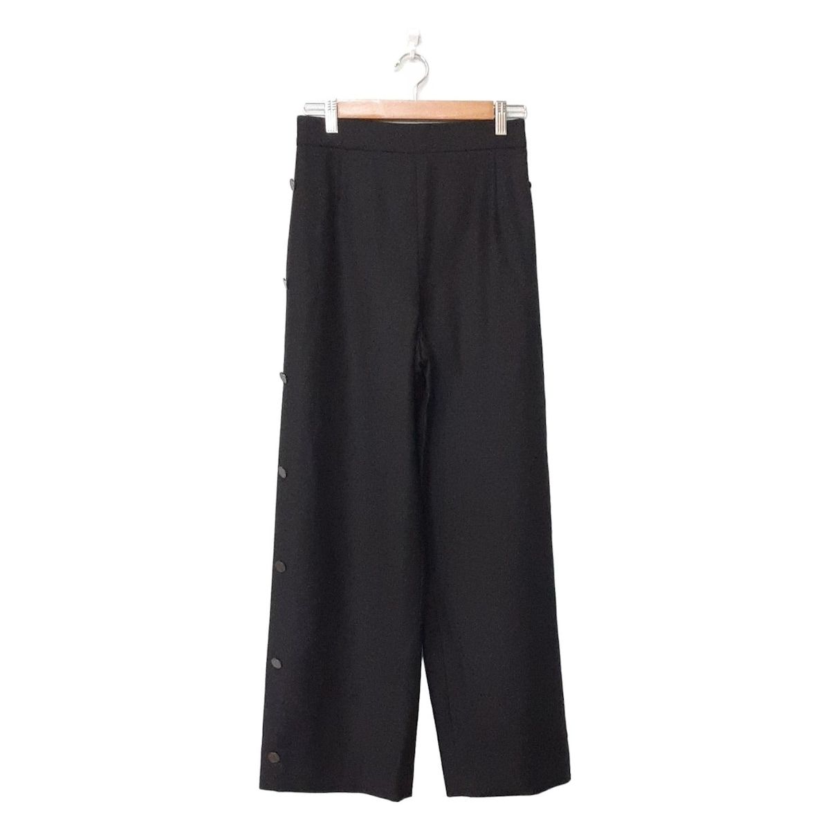 Rene ルネ パンツ サイズ36 S レディース 黒 フルレングス ボタン ワイドパンツ