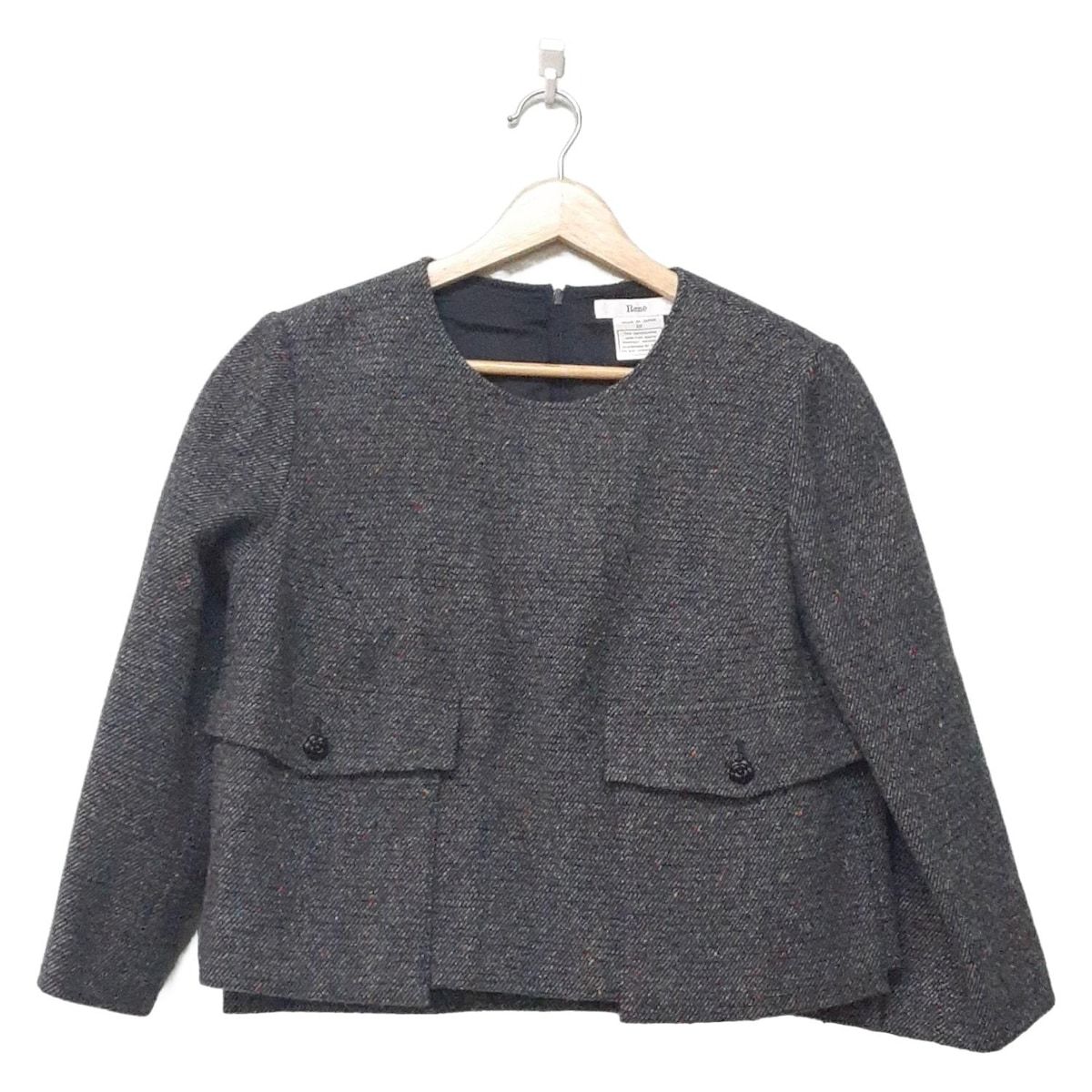 Rene ルネ 長袖カットソー サイズ36 S レディース - ネイビー×ダークグレー×マルチ ツイード ショート丈 カメリアボタン