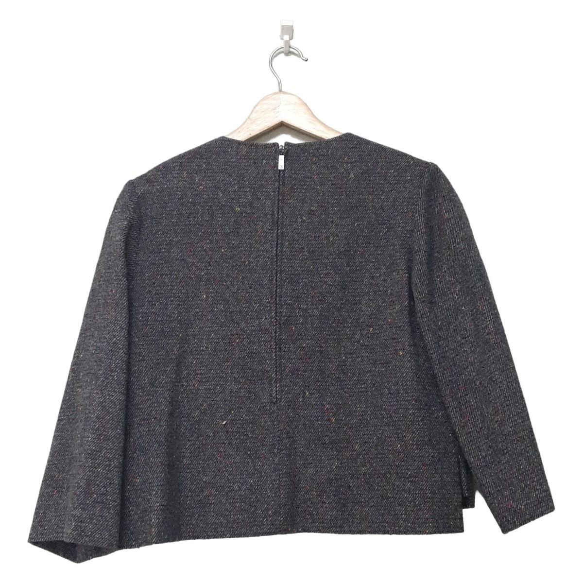 Rene ルネ 長袖カットソー サイズ36 S レディース - ネイビー×ダークグレー×マルチ ツイード ショート丈 カメリアボタン