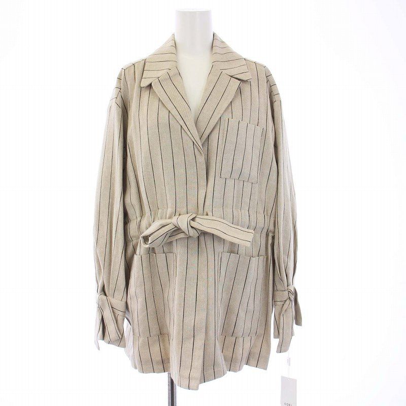 コエル COEL リネンストライプジャケット テーラードジャケット F ベージュ KH GY 36