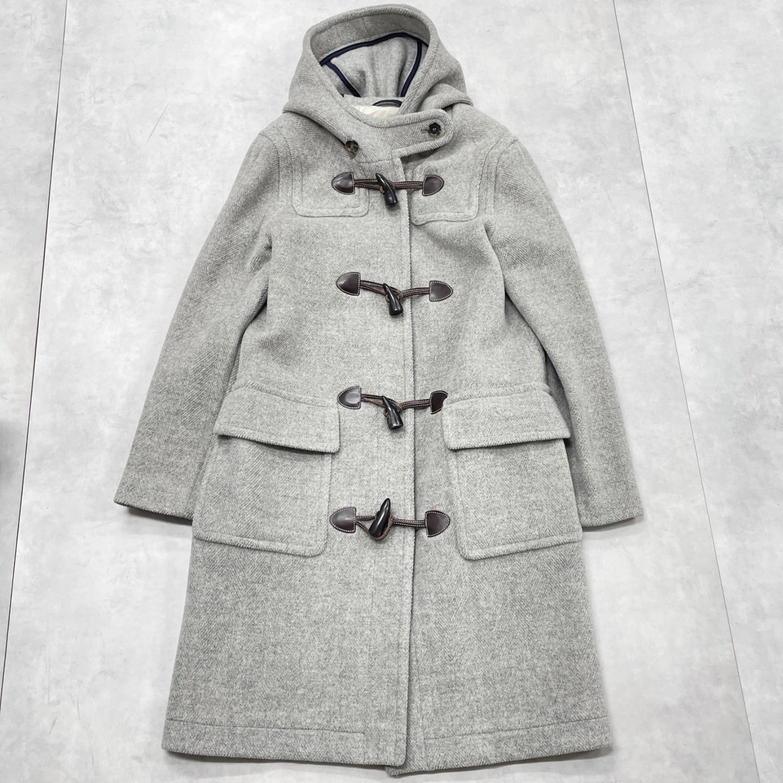 OLD ENGLAND イングランド ダッフルコート ヘリンボーン柄 ロング ウール グレー レディース XS