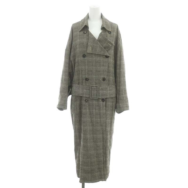 グリフォーニ GRIFONI CHECK GOWN コート ロング チェック オーバーサイズ 38 黒 ベージュ HK OS