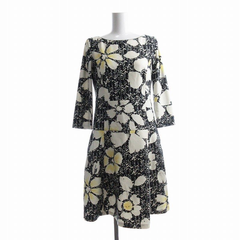 トッカ TOCCA フ ワンピース ひざ丈 フラワープリント 花柄 総柄 裏地あり 0 S 黒 ブラック KO