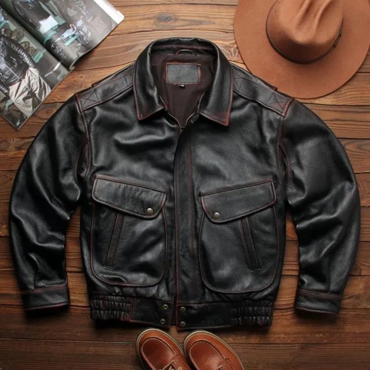 h アメリカンヴィンテージ風 A2フライトレザージャケット メンズ 本革 牛革製 擦れ加工 ヴィンテージレザー ジャケット 秋冬向け 大きめサイズ ゆったりシルエット アメカジ 本革 ブルゾン