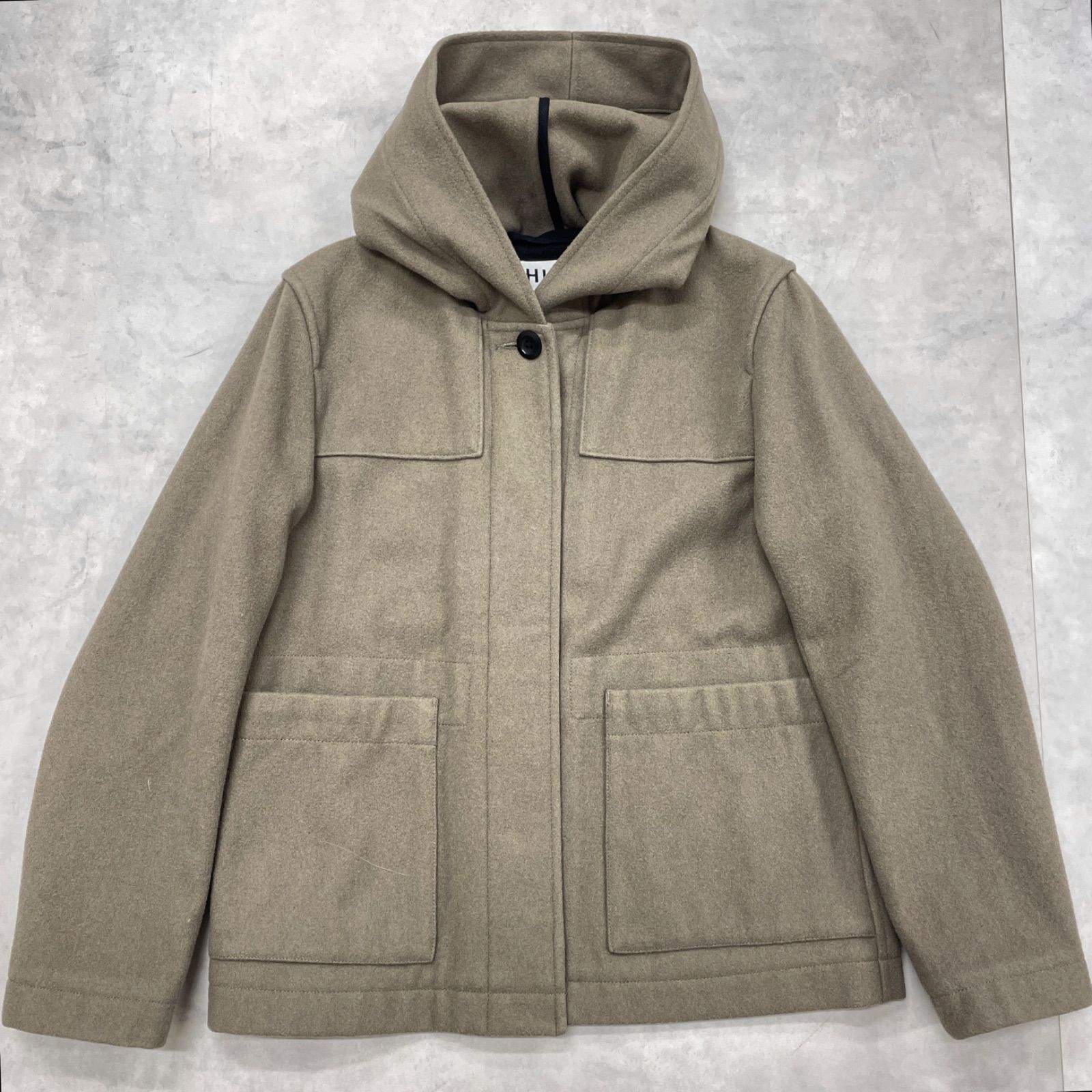 MHL. MARGARET HOWELL エムエイチエル マーガレットハウエル ショートコート フード 比翼 ウール ブラウン レディース 1