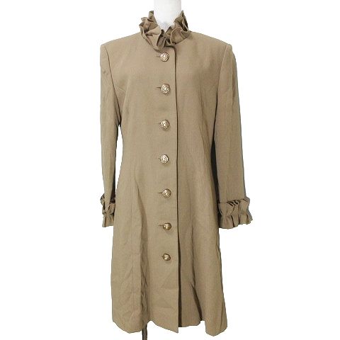 ユキトリイ YUKI TORII ロングコート 2WAY ノー フリル ウール フラワーボタン 9 M相当 茶 ブラウン ORG X