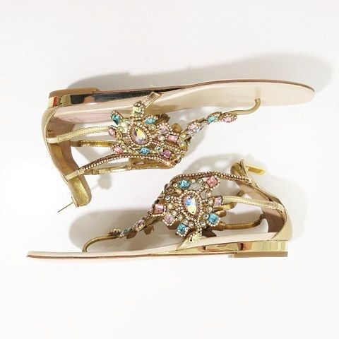  レネカオヴィラ Rene Caovilla 保存袋有 Multicolour crystal sandals クリスタル サンダル ビジュー 靴 エスニック フラット ビーチ バックジップ IBO 58 38½ 25.0㎝ マルチ サンダル サンダル ミュール