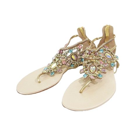 レネカオヴィラ Rene Caovilla 保存袋有 Multicolour crystal sandals クリスタル サンダル ビジュー 靴 エスニック フラット ビーチ バックジップ IBO 58 38½ 25 0㎝ マルチ