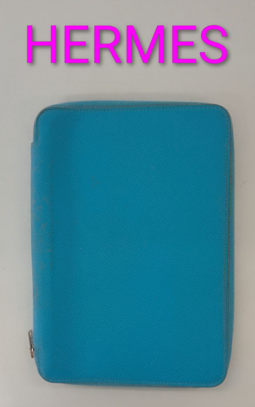 APN08 エルメス アジェンダシップ ラウンドファスナー手帳カバー シルバー金具 シルクイン