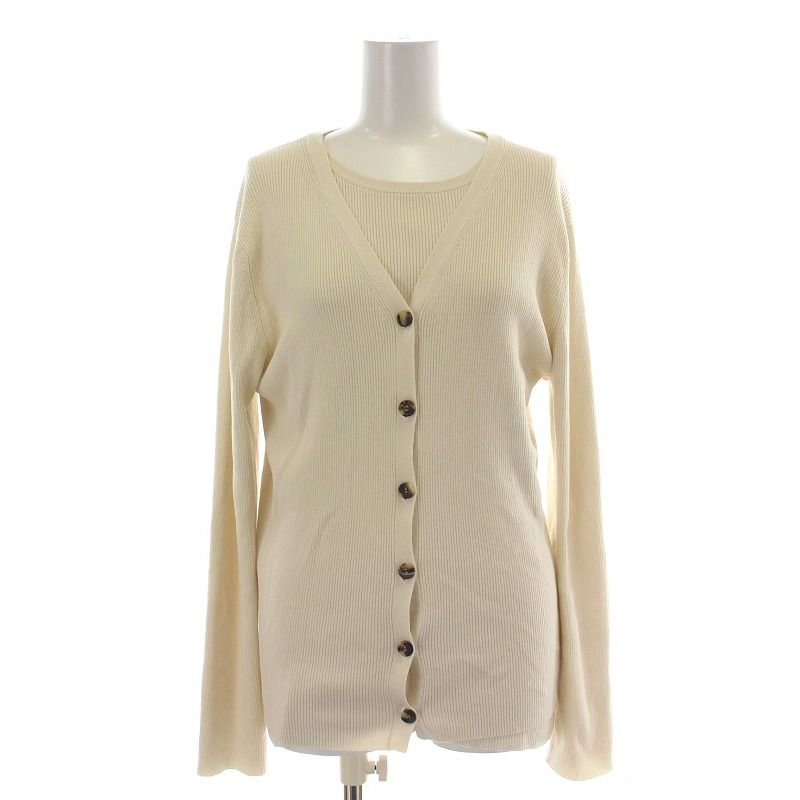 ドゥーズィエムクラス エブリデイアイライク リネンシルク リブ Li si RIB Vネックカーディガン ノースリーブプルオーバー アンサンブル 長袖 カットソー クルーネック F アイボリー 21080500824010 21080500823010