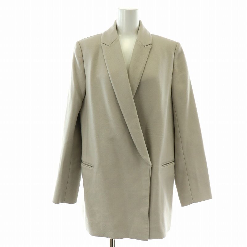 23区 オンワード樫山 lab. ボクシージャケット テーラード チェスターコート ミドル ロング ダブル ウール 36 S ライトグレー SCE8BW0957 NW1