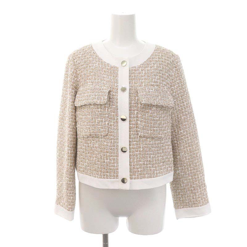 グレースクラス GRACE Class 24SS ツイードトリミングジャケット ノー 36 ベージュ 白 ホワイト MI OS