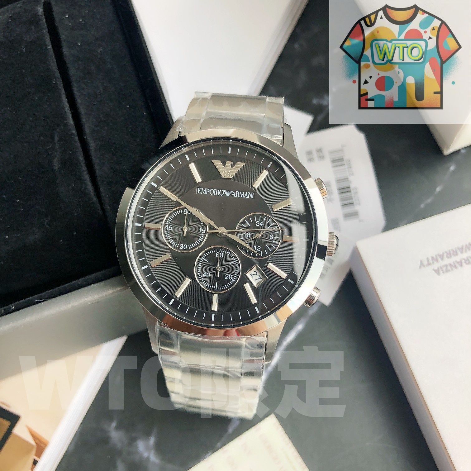 WTO通販 Armani アルマーニ レナートシリーズ 黒いダイヤルの3眼 クォーツ腕時計-WTO輸入-ENH25