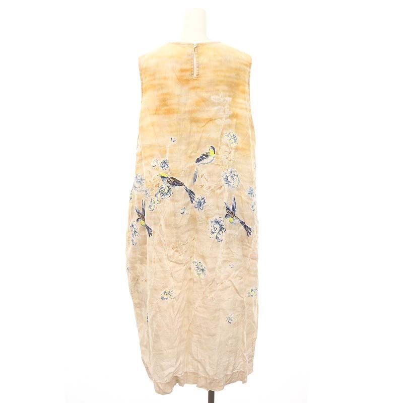 フォーティーファイブアールピーエム 45 R rpm リネンのあさやけプリント ドレス ワンピース ロング ミモレ丈 ノースリーブ 総柄 オレンジ ライトピンク 青 MI OS SH