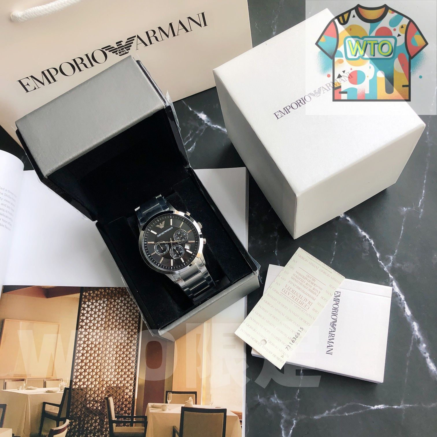 WTO通販 Armani アルマーニ レナートシリーズ 黒いダイヤルの3眼 クォーツ腕時計-WTO輸入-ENH25