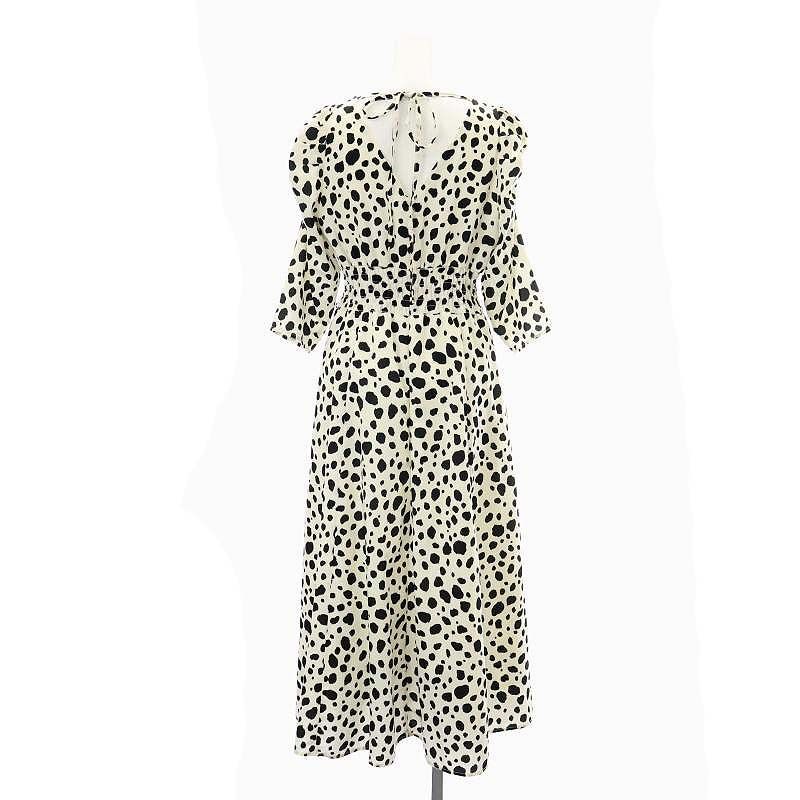 アンドクチュール And Couture 総柄マキシワンピース ロング 五分袖 38 白 黒 HK OS SH